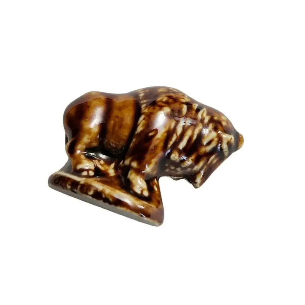Vintage Mini Pottery Glazed Buffalo Figurine Brown Bison